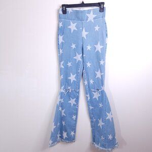 SMYM Mumu Blue You're a Star Berkeley Bells Pull On Jeans Knee Rips S Altered